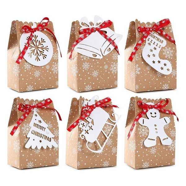 24er-Pack Weihnachts-Goodies-Beutel mit Anhängern, Weihnachts-Süßigkeitsgeschenke, Kraft-Beutel für Feiertags-Partyzubehör 211105
