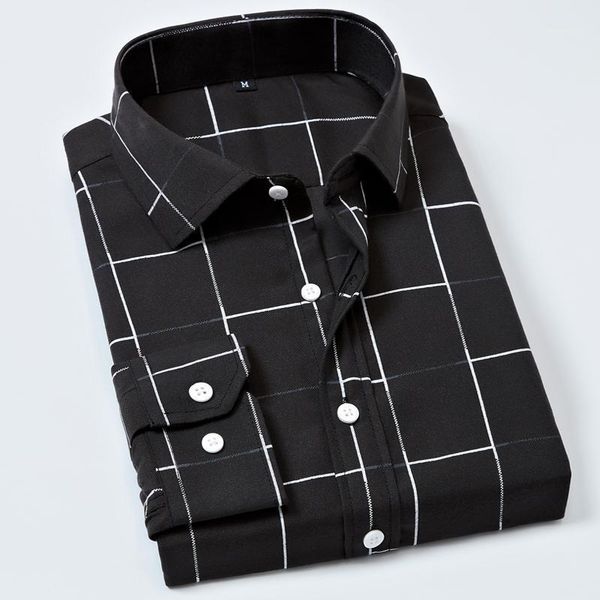 

plaid men shirt long sleeve male classical slim fit casual chemise homme business office work mens dress shirts men's, White;black