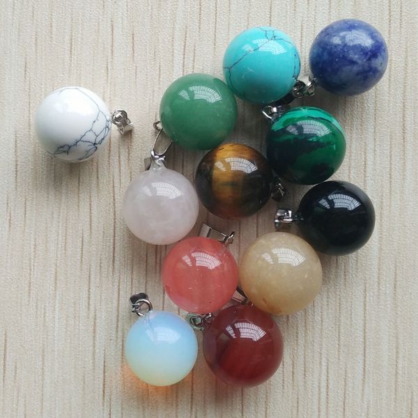 

14mm round ball assorted mixed natural stone charms teardrop crystal pendants for necklace accessories jewelry making, Bronze;silver