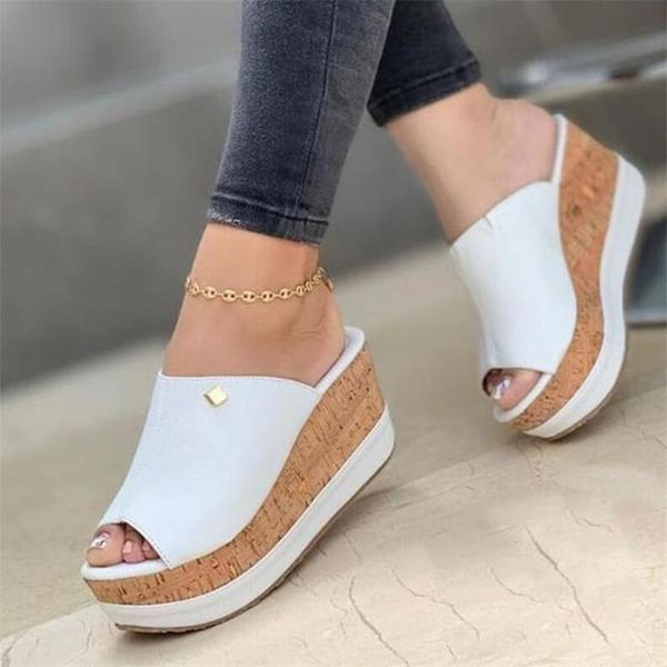 

slippers wedge women shoes 2021 summer peep toe sandals fashion platform outdoor casual flip flops female heels slides, Black