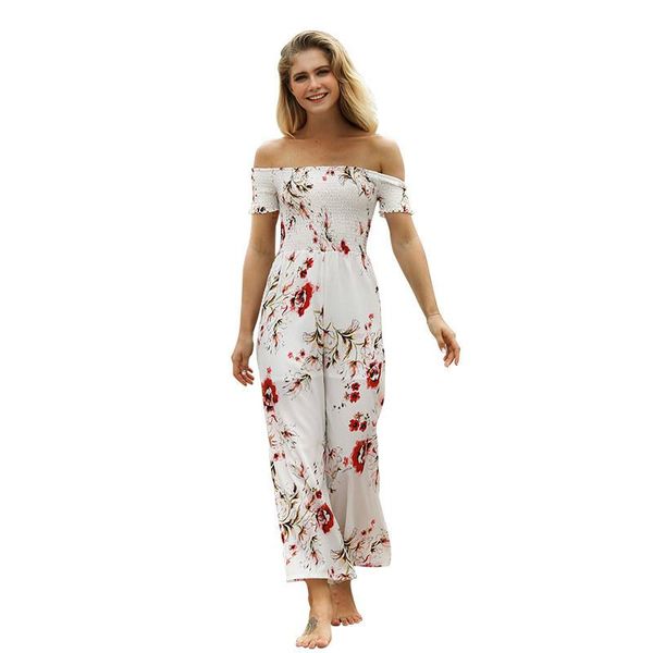 

gym clothing trending floral off the should jumpsuits high waist ankle-length pants casual street bodysuits slash neck slamese, White;black