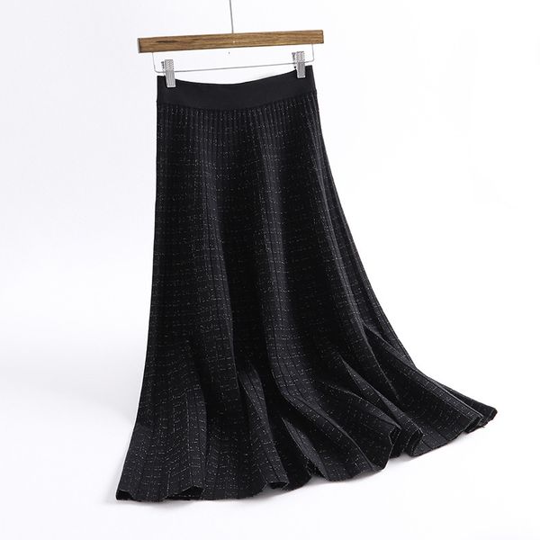 

skirt Skirts Waist Knitting A-Line Faldas Jupe Femme Women Spring Pleated Long Skirt Black Saia