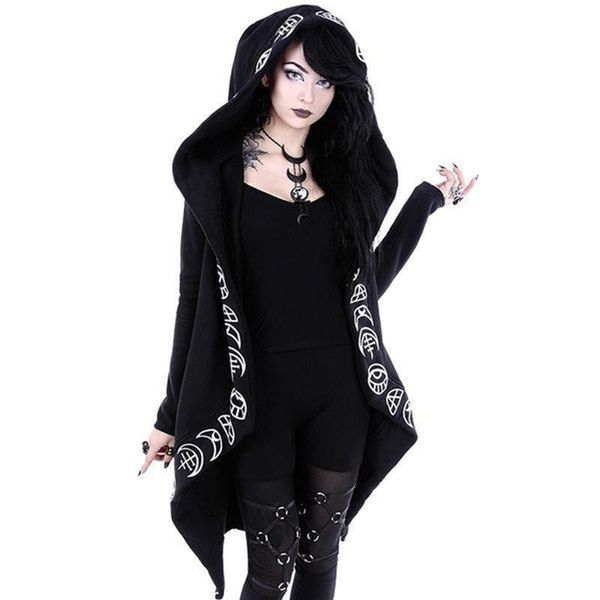 

women's hoodies & sweatshirts gothic casual cool chic black plus size women loose cotton hooded plain print female punk