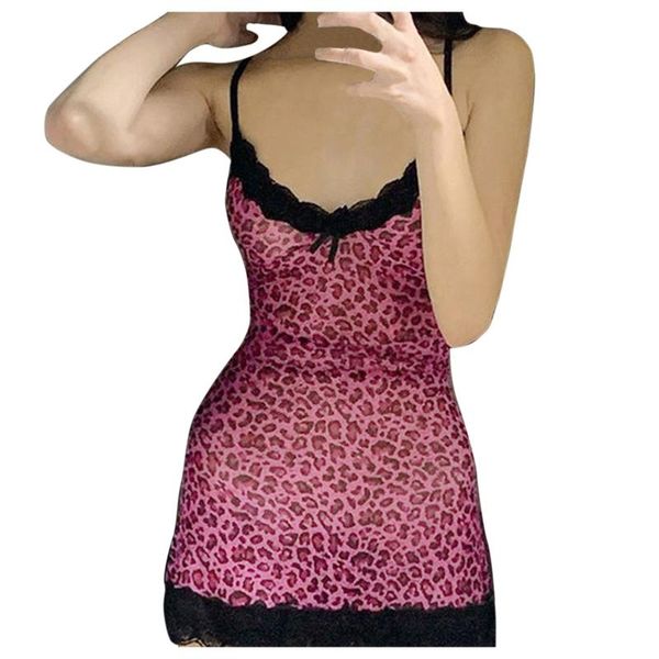 

women leopard printed dress 2021 summer fashion lace trim v-neck party club sleeveless vestido de mujer sukienka casual dresses, Black;gray