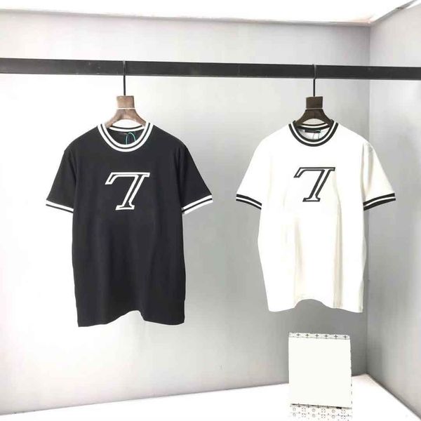 

2021ss spring and summer new high grade cotton printing short sleeve round neck panel t-shirt size: m-l-xl--xxxl color: black white c222c, Black;brown