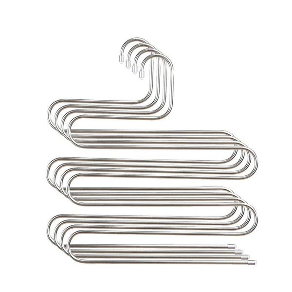 

laundry bags 4 pack multi pants hangers rack for closet organization,stainless steel s-shape 5 layer clothes space saving storage