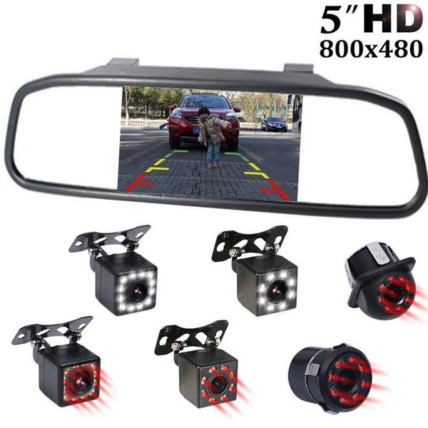 

car rear view cameras& parking sensors 2.4ghz 5 inch lcd monitor mirror wireless backup camera ip67 waterproof reverse kit