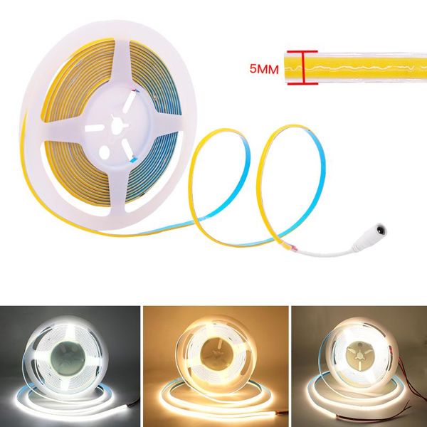 

strips 5mm thin 12v 24v soft cob strip lighting 384leds high density flexible fob led light bar ribbon tape ra90 3000k 4000k 6000k