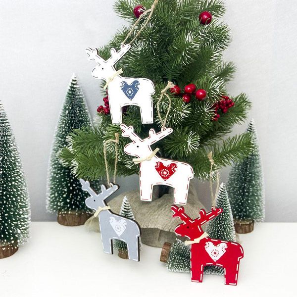 

christmas decorations 3pcs wooden pendants ornaments elk deer wood crafts xmas tree decoration year kids gift pendent hanging