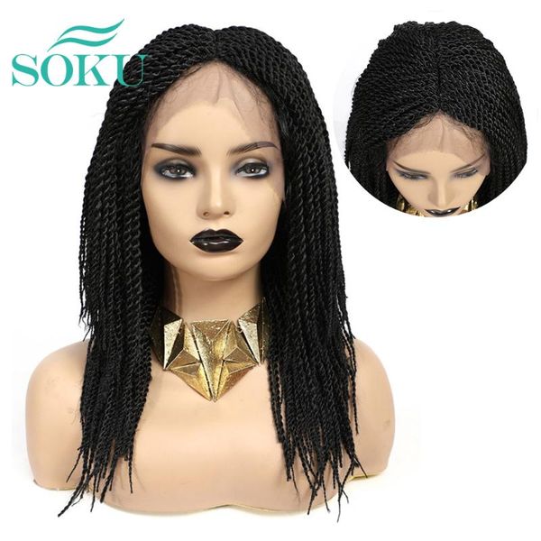 

synthetic wigs braiding lace front wig black color braid with baby hair for women soku middle part box