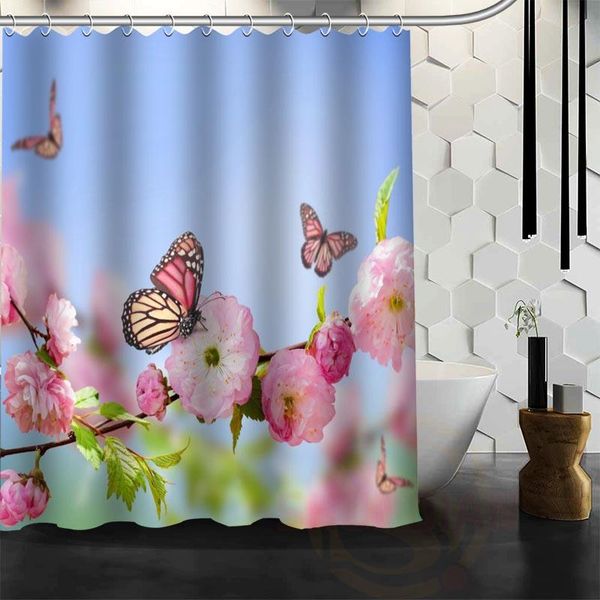 

shower curtains nice custom flowers spring butterfly curtain bath waterproof fabric bathroom more size wjy&36