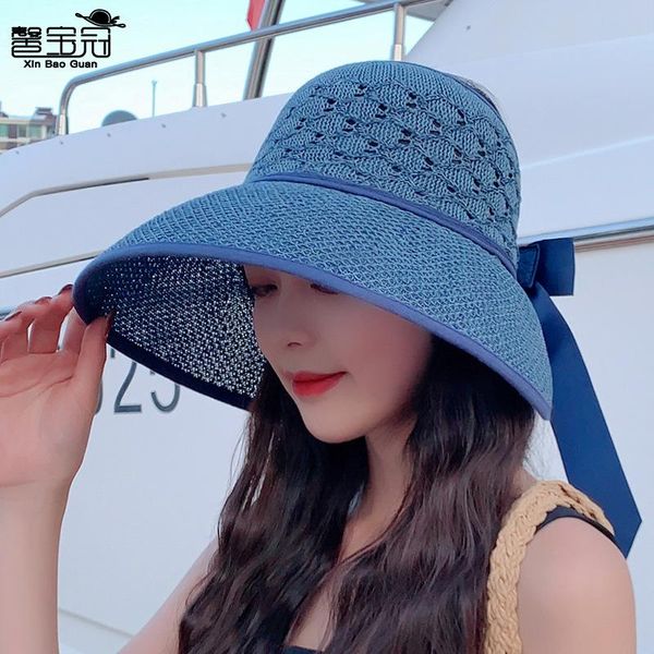 

cycling caps & masks 2021 women's sun hats handmade straw visor parent-child summer hat empty beach, Black
