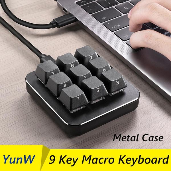 

keyboards 9 keys macro keyboard type c usb programming programmable metal case game/ps/pr designer one-handed numpad