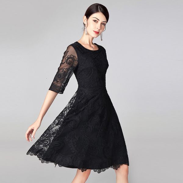 

capris grade fashion women's 2021 spring summer party event es women o-neck allover luxurious embroidery vestidos, Black;gray