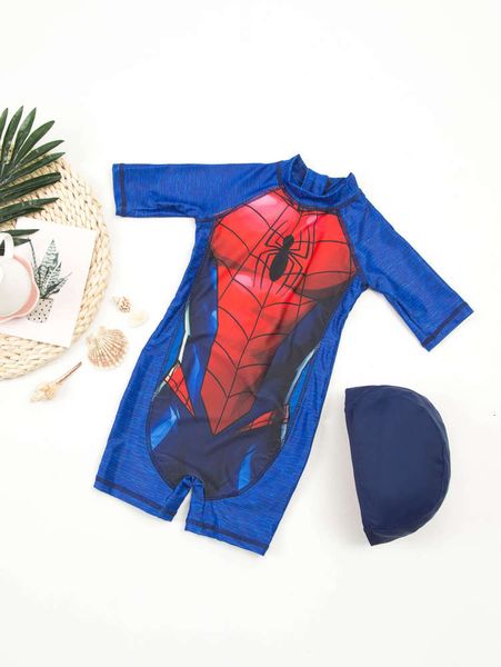 

children's swimsuit boys' middle school childhood boys' quick drying swimsuit baby sunscreen one-piece swimming equipment, Blue