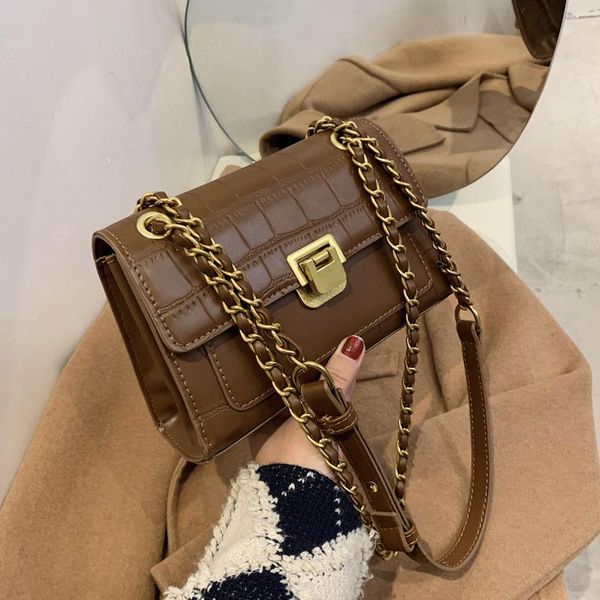 

evening bags womens handbags crocodile pattern women's autumn and winter fashion chain messenger mesh red versatile small square bag pu