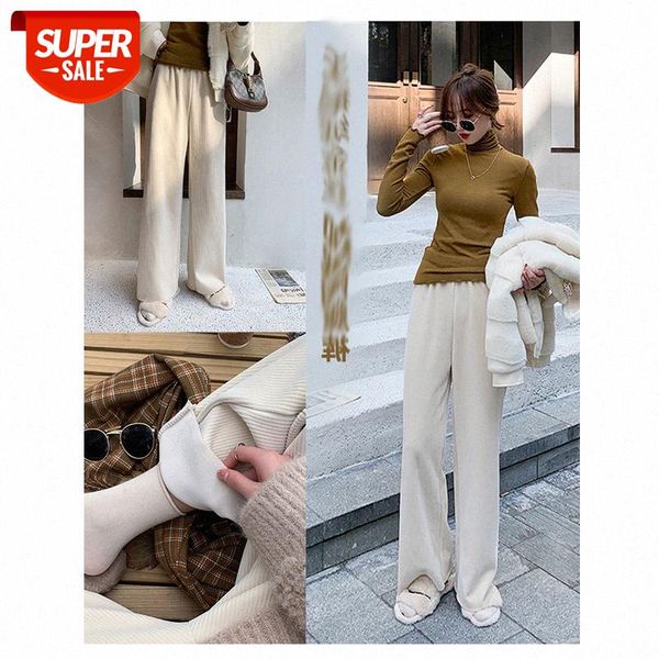 

[soft trousers] wide-leg pants women plus cashmere straight-leg waist drape is thin casual #nz00, Black;white
