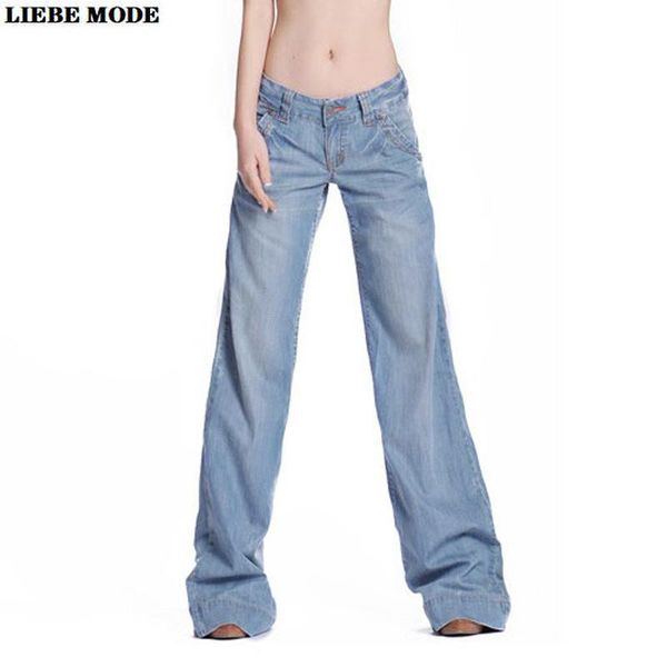 

women's jeans ladies blue straight flare woman high waist loose wide leg 2021 fall women bell bottom denim pants floor