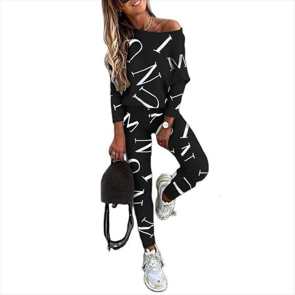 

xuancool spring outfit sportswear letter womens pants print long sleeve casual suit tracksuit dresy damskie, White