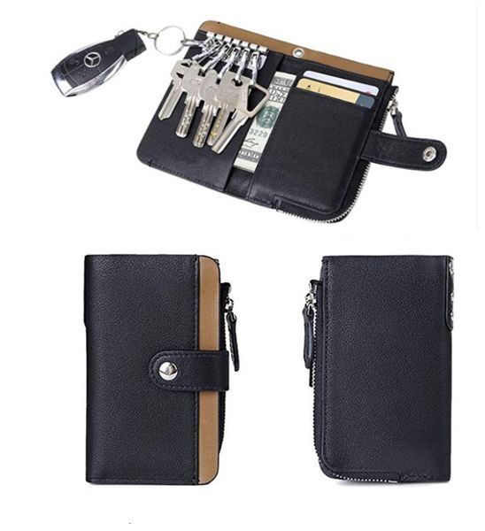 

Key Packet Japanese Leather Key Bag Fashion Stitching Buckle Zipper Coin Cowhide Household, Red;blue