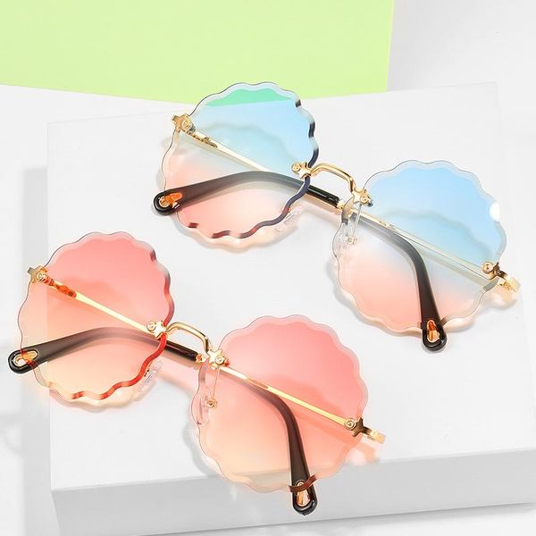 

sunglasses brand fashion rimless round for female trendy design flowers colorful shades women driving eyewear, White;black