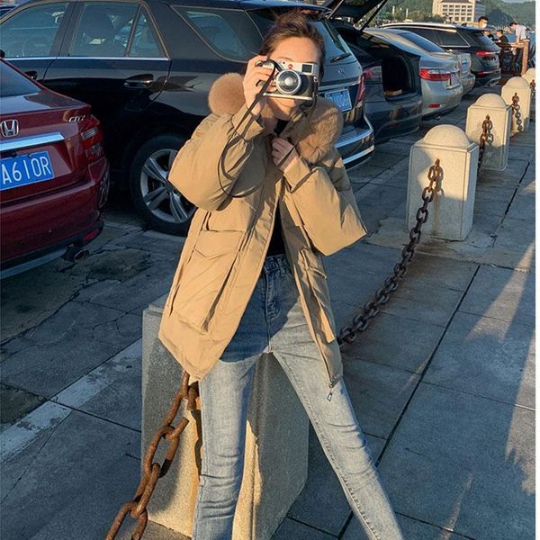 

women's down & parkas 2021 jacket winter mid-length college style cotton-padded with waist large fur collar jack, Black