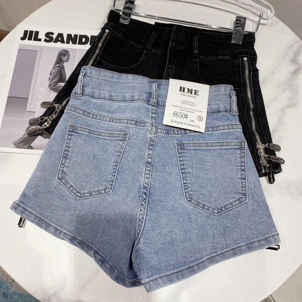 

women's jeans 2021 summer fashion casual side zipper design punk style wash water three-point denim shorts women, Blue