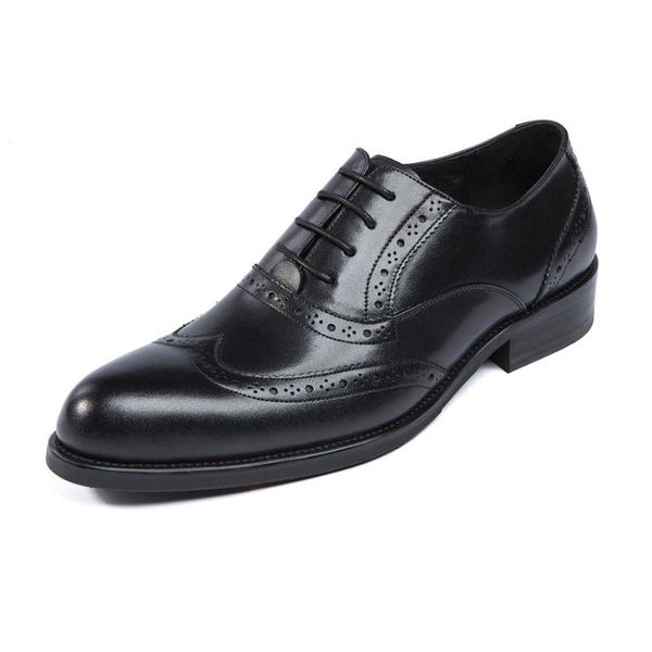 

british pointed toe carved leather shoes men, business formal wedding men's dress, Black