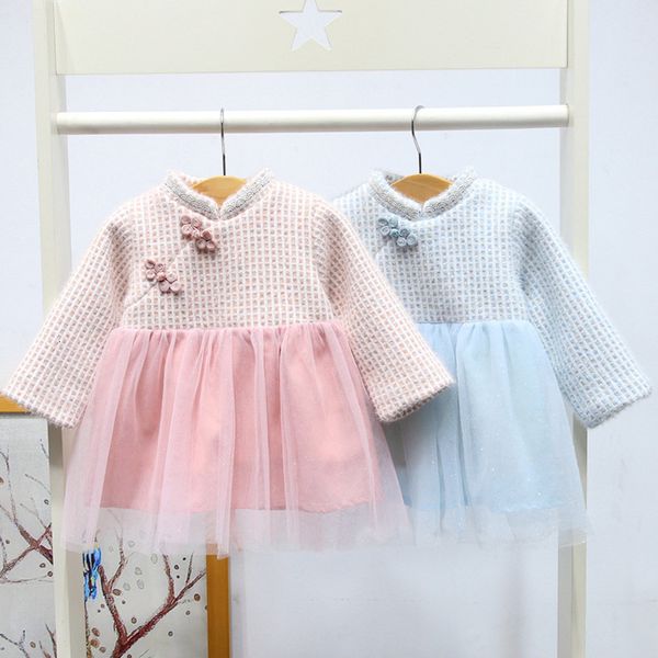 

girl's dresses sweet warm winter girls kids dress plaid velvet long sleeve mesh children baby infants princess party vestidos outfits s, Red;yellow