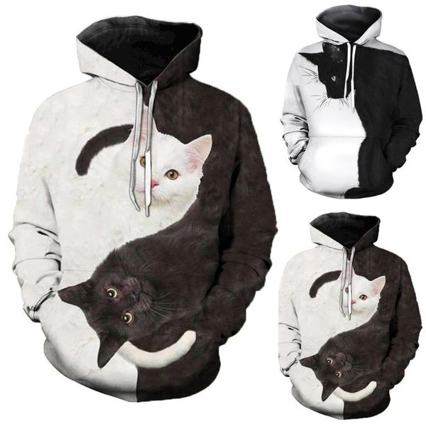 

women's hoodies & sweatshirts 40# women men oversized hoodie sweatshirt with print casual cats printed long sleeve pullover jacket hara, Black