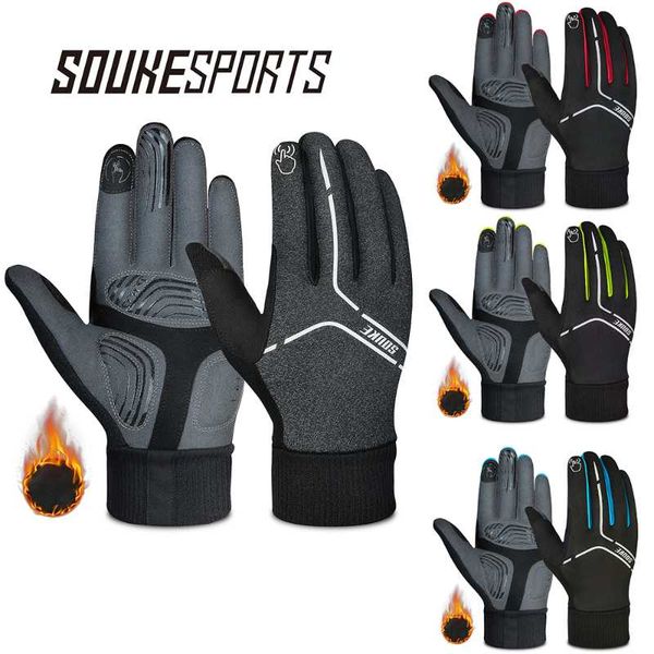 

cycling gloves touchscreen winter thermal full finger bicycle bike ski outdoor camping hiking motorcycle, Black