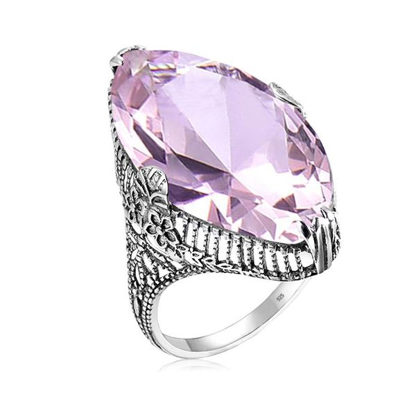 

cluster rings trendy pink gemstone for women marquise real 925 sterling silver ring chunky unique handmade women's jewelry gift female, Golden;silver