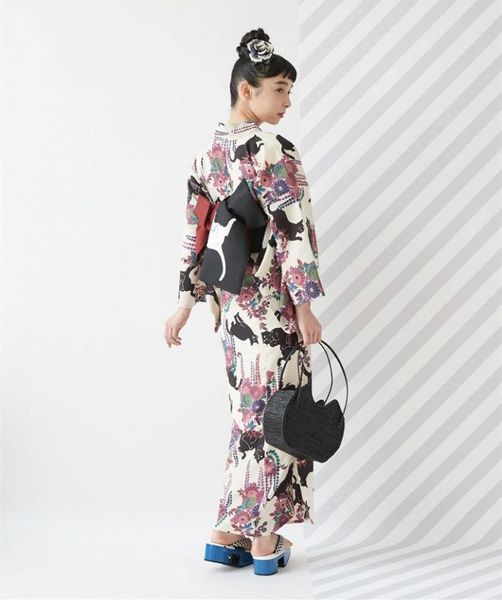 

traditional japanese kimono yukata feeling clothes cosplay girls dress formal wear summer night cat 160cm ethnic clothing, Red