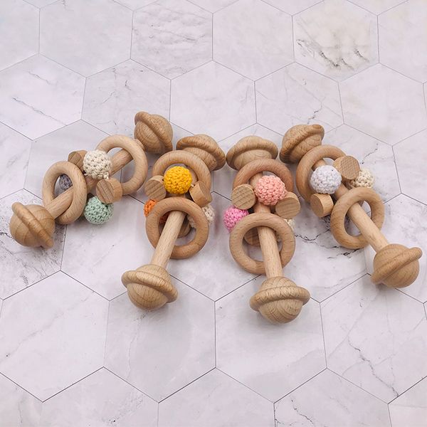 

diy wooden baby teething pacifier holders infant creative early education exercise grasp wood rattle beech toy newborn silicone teethers d25