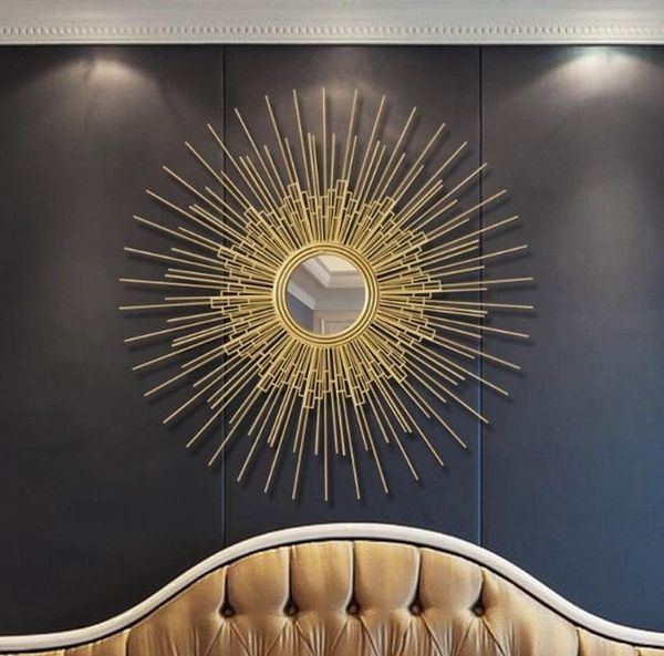 

mirrors europe wrought iron wall hanging gold sun flower decorative decor home livingroom background mural ornaments zm1105