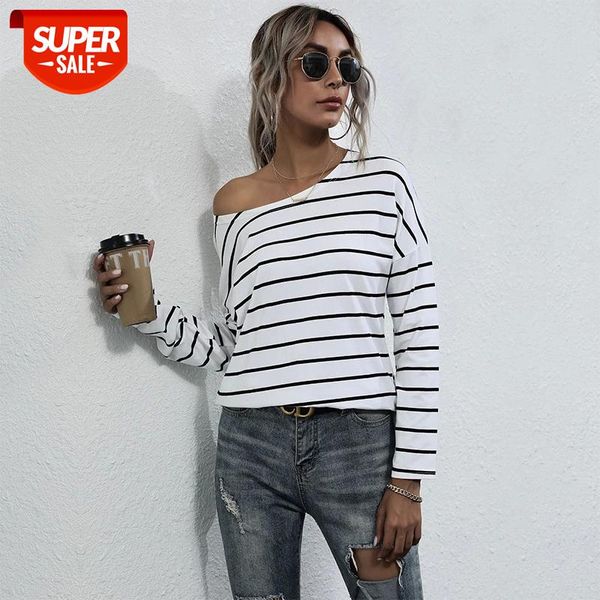 

basic striped t shirt women casual o neck full sleeve pullover spring bottoming t shirt for women 2021 new #dp4r, White