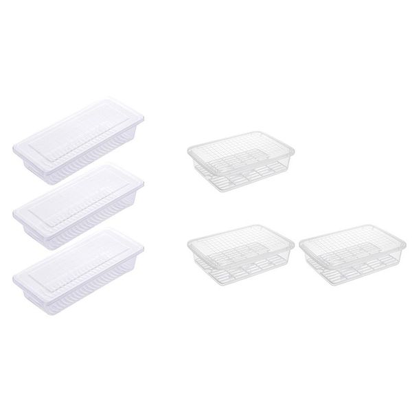 

storage bottles & jars produce saver container for fridge, (3-pack) er salad with removable drain plate, stackable