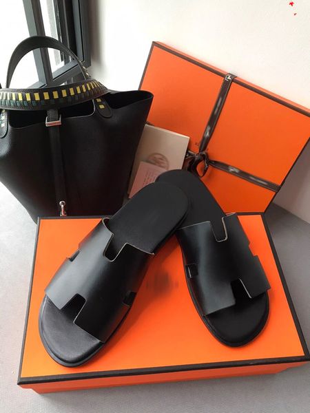 

2021 leather sandal men luxury desingers slippers fashion thin flip flops brand shoe mens shoes sandals flippers with box size 39-45 -n454, Black