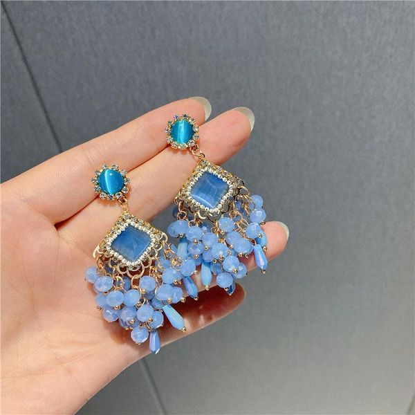 

dangle & chandelier green series geometric rhinestone big round pendant fashion earrings for women girls elegant pendientes gifts, Silver