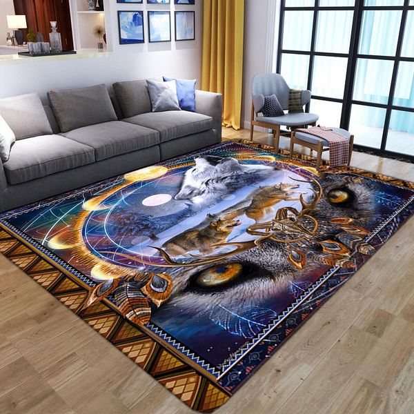 

carpets nordic national style soft flannel moon wolf 3d print rug floor mat non-slip rugs door bedside sofa table home decor