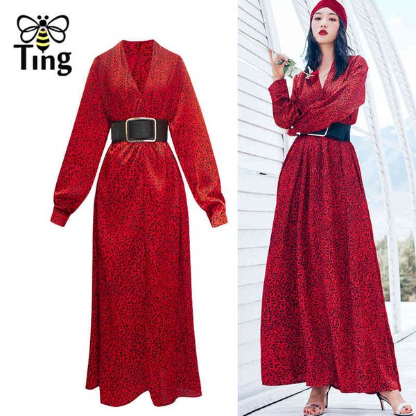 

vintage fashion v neck leopard maxi long party night dresses women loose casual dress with belt vestidos boho elbise za 210513, Black;gray