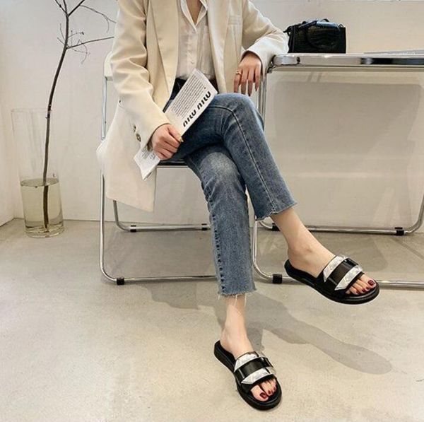 

large size sandals summer fat footwidth pregnant women shoes slippers word dragging loose floating red slippers, Black