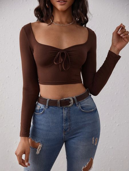 

sweetheart neck tie front tee v9kt#, White