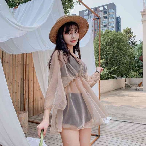 

net swimsuit female korean version red goddess's cover belly show thin bikini swimming suit three piece spring fairy model, Black;white