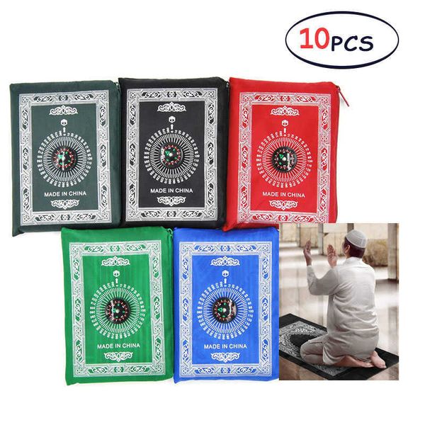 10pc portátil de oração esteira tapete tapete bússola portátil portátil de viagem à prova d 'água tapetes árabes islâmicos tapis de priere islam 210727