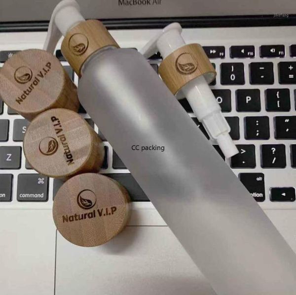 

storage bottles & jars engraving logo on frosted clear pet plastic cosmetic sample with bamboo wooden lotion lids 8oz sprayer dispenser bott