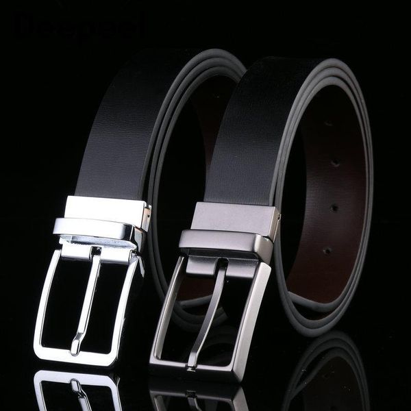 

deepeel 1pc 110-125cm genuine leather men belt metal rotating pin buck both sides second layer cowhide belts casual jeans decor, Black;brown