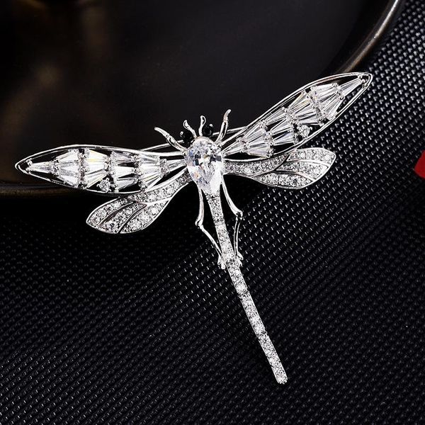 

pins, brooches red trees brand dragonfly brooch with cubic zirconia metal safety suit lapel pin jewelry for women, Gray