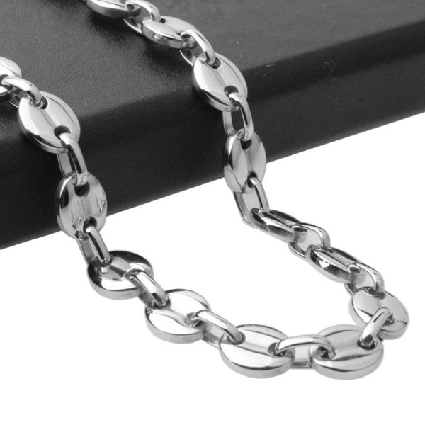 

mens womens stainless steel silver color jewelry coffee bean beads chain necklace or bracelet 7/9/11mm 7-40" chains