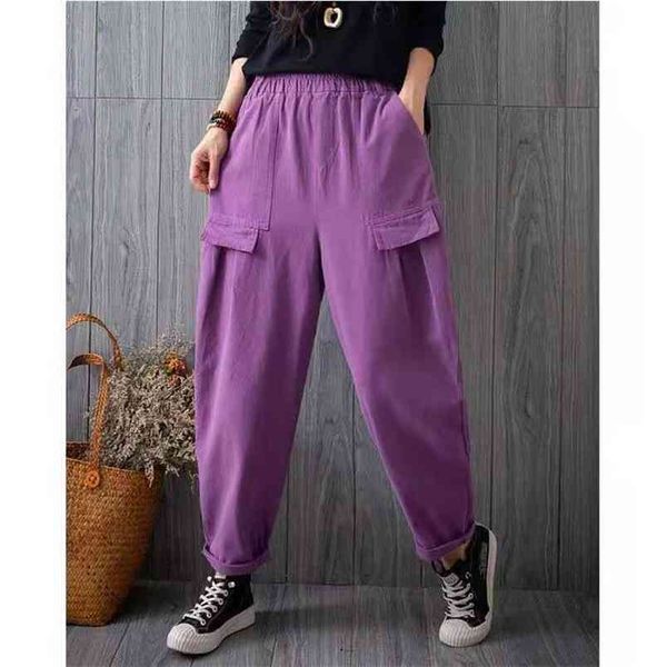 

arrival spring/autumn korean style women loose casual elastic waist harem pants all-matched cotton patchwork w51 210512, Black;white